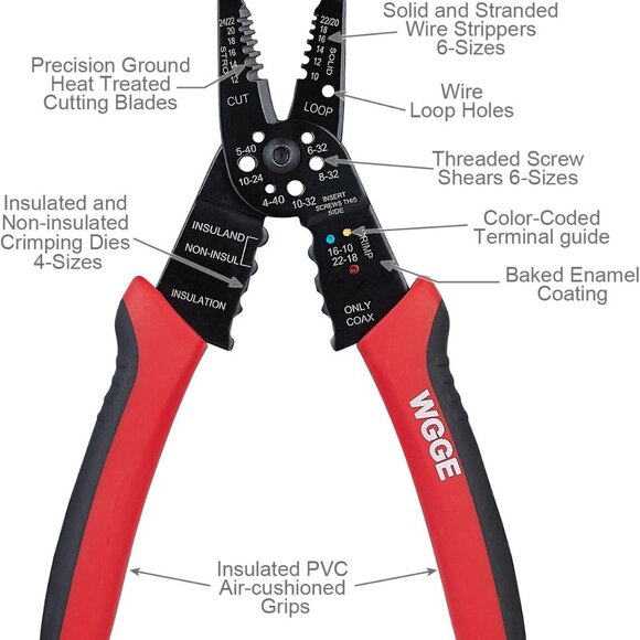 WG-015 Professional 8-inch Wire Stripper/Crimping Tool, Cable Cutter/Crimper, Wi - Picture 5 of 7